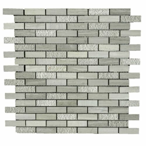 Wooden Gray Limestone Mosaic Tile 58x2 Honed Striated Bush Hammered Gray White Indoor Floor Wall Backsplash Tub Shower Vanity QDI