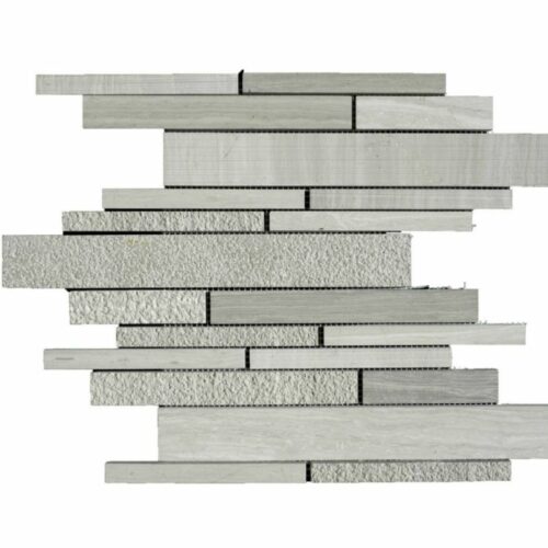 Wooden Gray Limestone Mosaic Tile Deco Strip Honed Striated Bush Hammered Gray White Indoor Floor Wall Backsplash Tub Shower Vanity